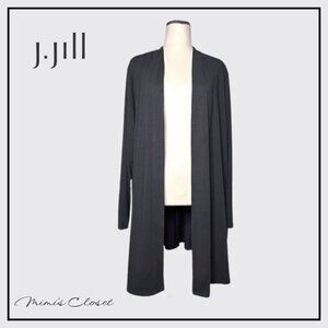 J.JILL WEAREVER Black Open Long Cardigan Sweater Women Size XL Rayon Minimalist